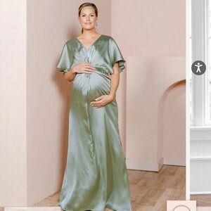 Revelry Satin Sage 742 Maternity Bridesmaids Dress Size 14